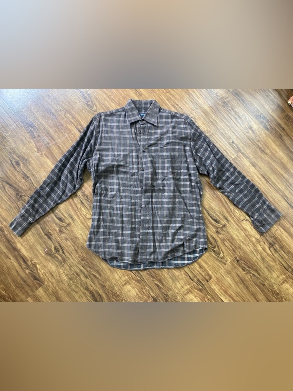 ZegnaS Sport Men's Long-Sleeve Brown Plaid Button-Down Shirt Size Large